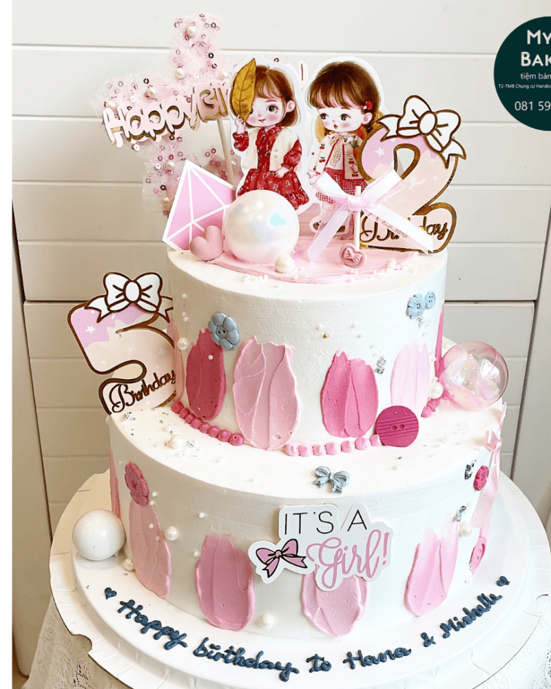 Bánh 2 tầng bé gái